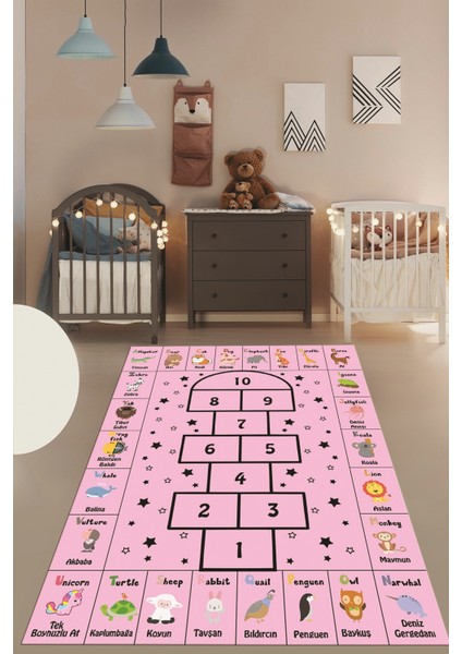 Sek Sek Desen Ingilizce Öğretici Eğitici Çocuk Odası Oyun Halısı, Çocuk-36-Pembe, fiyatları
