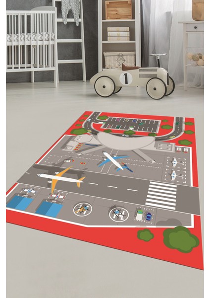 Havalimanı Uçak Temalı Eğitici Eğkendirici Çocuk Odası Oyun Halısı, Çocuk-50-Kırmızı, fiyatları