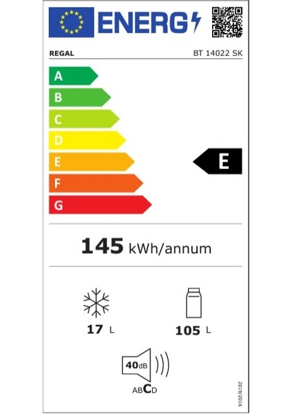 Bt 14022 Sk 121 Lt E Enerji Sınıfı Statik Soğutucu Tipi  Mini Buzdolabı