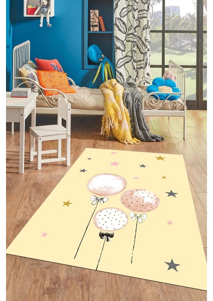 Dijital Baskılı Kaymaz Yıkanabilir Balon Yıldız Desenli Çocuk Odası Halısı, Çocuk-24-Krem, fiyatları