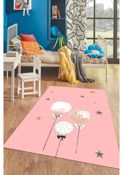Dijital Baskılı Kaymaz Yıkanabilir Balon Yıldız Desenli Çocuk Odası Halısı, Çocuk-24-Pembe, fiyatları