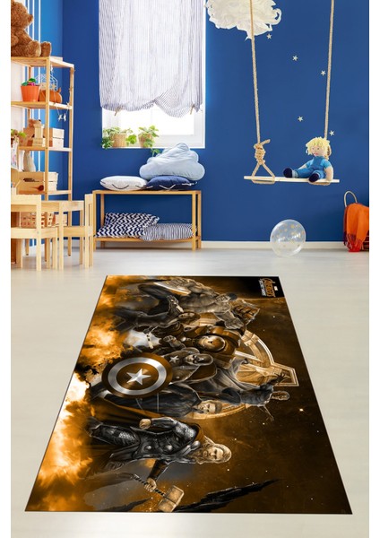 Dijital Baskılı Kaymaz Yıkanabilir Çizgifilm Temalı Çocuk Odası Halısı, Çocuk-39-Kahve, indirimleri