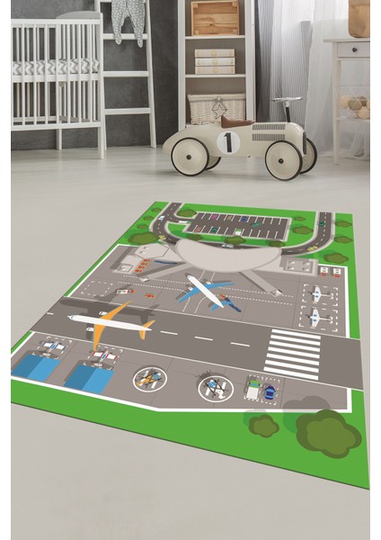 Havalimanı Uçak Temalı Eğitici Eğkendirici Çocuk Odası Oyun Halısı, Çocuk-50-Yeşil, fiyatları