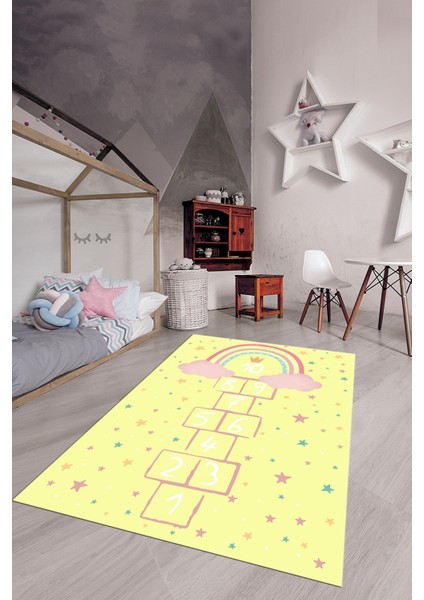Kaymaz Taban Yıkanabilir Yıldızlı Sek Sek Desen Çocuk Odası Oyun Halısı, Çocuk-12-Sarı, modelleri