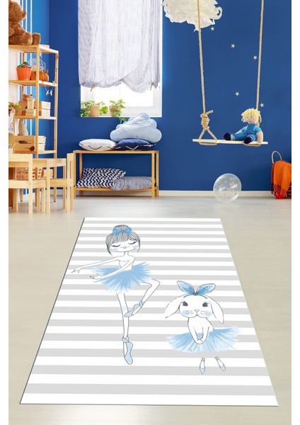 Dijital Baskılı Kaymaz Yıkanabilir Balerin Kız Desenli Çocuk Odası Halısı, Çocuk-09-Mavi, fiyatları