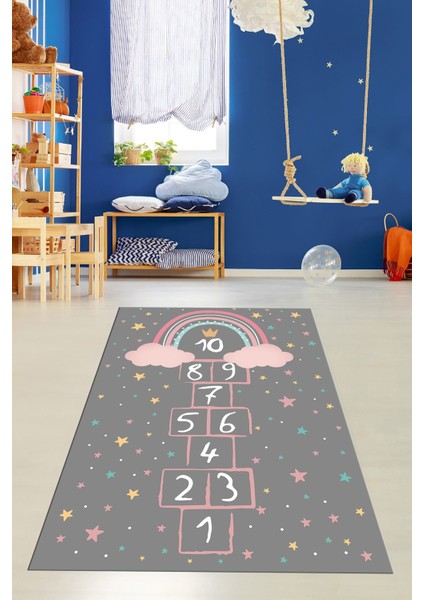 Kaymaz Taban Yıkanabilir Yıldızlı Sek Sek Desen Çocuk Odası Oyun Halısı, Çocuk-12-Antrasit, fiyatları