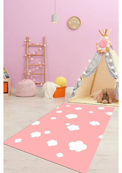Dijital Baskılı Kaymaz Yıkanabilir Bulut Desenli Çocuk Odası Halısı, Çocuk-08-Pembe, fiyatları