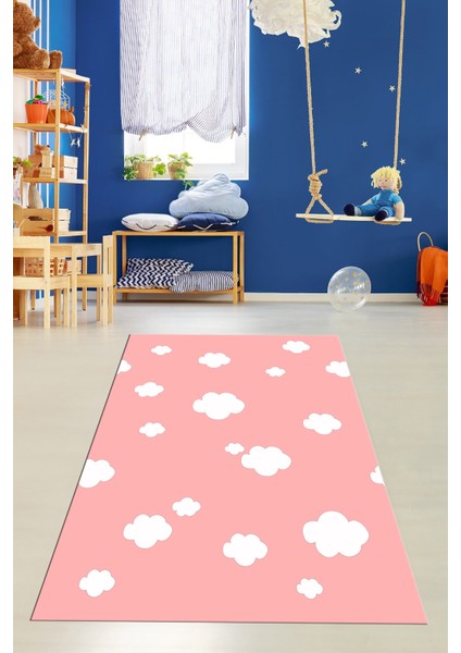 Dijital Baskılı Kaymaz Yıkanabilir Bulut Desenli Çocuk Odası Halısı, Çocuk-08-Pembe, modelleri