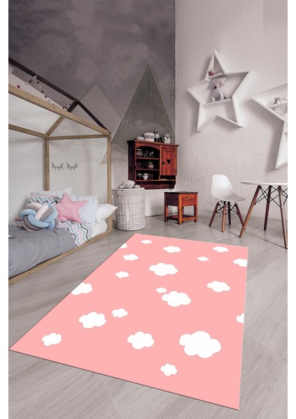 Dijital Baskılı Kaymaz Yıkanabilir Bulut Desenli Çocuk Odası Halısı, Çocuk-08-Pembe, fırsatları