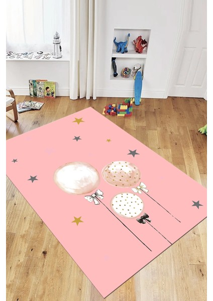 Dijital Baskılı Kaymaz Yıkanabilir Balon Yıldız Desenli Çocuk Odası Halısı, Çocuk-24-Pembe, indirimleri