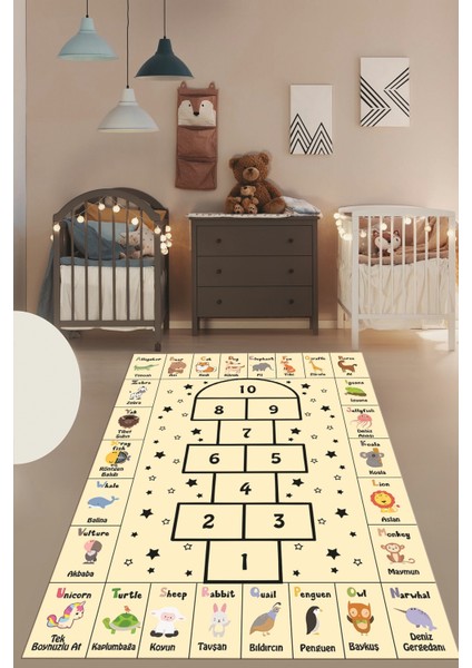 Sek Sek Desen Ingilizce Öğretici Eğitici Çocuk Odası Oyun Halısı, Çocuk-36-Krem, fiyatları