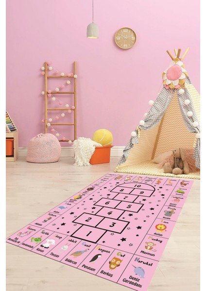 Sek Sek Desen Ingilizce Öğretici Eğitici Çocuk Odası Oyun Halısı, Çocuk-36-Pembe, indirimleri
