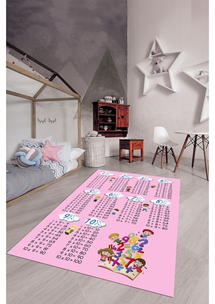 Dijital Baskılı Kaymaz Yıkanabilir Çarpım Tablosu Desenli Çocuk Odası Halısı, Çocuk-05-Pembe, fırsatları