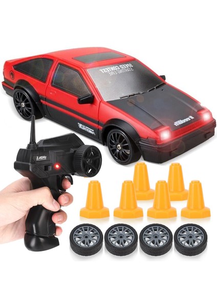Rc Drift Car 1/24 2.4ghz 4WD Uzaktan Kumandalı Spor Yarışı Yol Aracı, LED Işık, Piller ve Drift Lastikleri (Kırmızı) (Yurt Dışından)