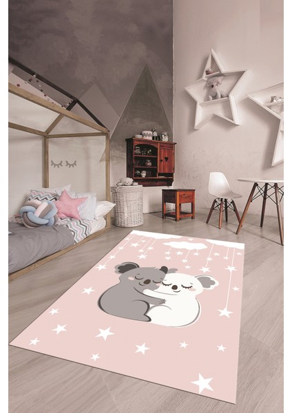 Dijital Baskılı Kaymaz Yıkanabilir Kuala Desenli Çocuk Odası Halısı, Çocuk-22-Pembe,