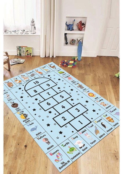 Sek Sek Desen Ingilizce Öğretici Eğitici Çocuk Odası Oyun Halısı, Çocuk-36-Mavi, modelleri