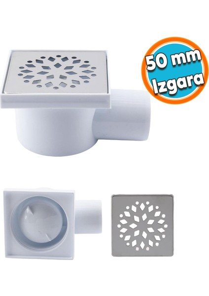Yer Süzgeci Banyo Izgara Lavabo Pis Su Gideri Kapak Yandan Çıkışlı Yer Sifon Metal Plastik 50 mm