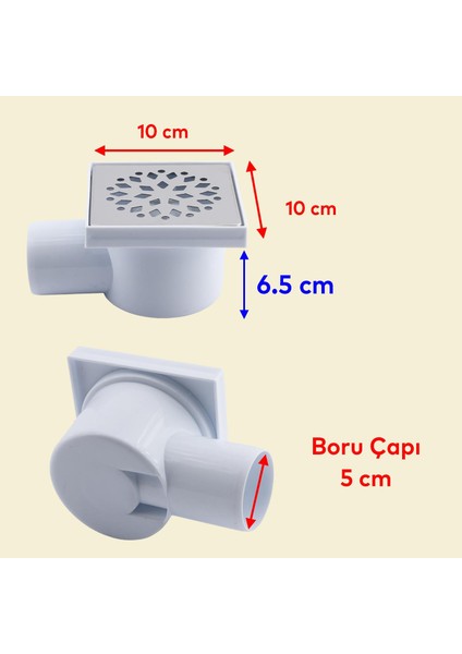 Yer Süzgeci Banyo Izgara Lavabo Pis Su Gideri Kapak Yandan Çıkışlı Yer Sifon Metal Plastik 50 mm
