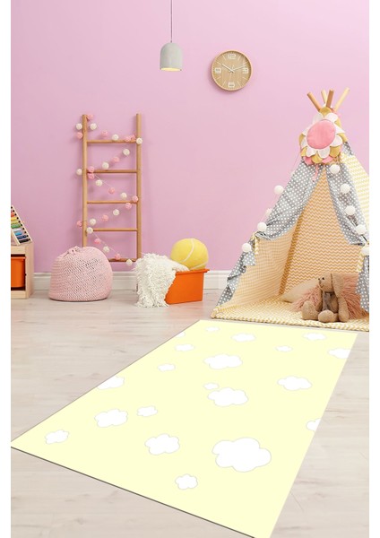 Dijital Baskılı Kaymaz Yıkanabilir Bulut Desenli Çocuk Odası Halısı, Çocuk-08-Sarı, fiyatları