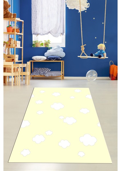 Dijital Baskılı Kaymaz Yıkanabilir Bulut Desenli Çocuk Odası Halısı, Çocuk-08-Sarı, modelleri