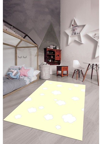 Dijital Baskılı Kaymaz Yıkanabilir Bulut Desenli Çocuk Odası Halısı, Çocuk-08-Sarı, fırsatları