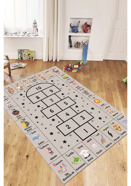 Sek Sek Desen Ingilizce Öğretici Eğitici Çocuk Odası Oyun Halısı, Çocuk-36-Gri, modelleri