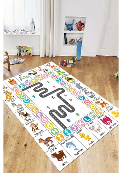 Ingilizce Harf ve Hayvan Temalı Eğitici Çocuk Odası Oyun Halısı, Çocuk-44-Beyaz, fiyatları