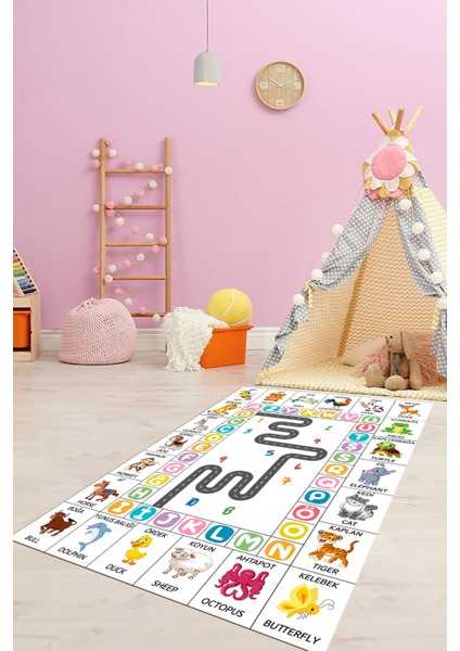 Ingilizce Harf ve Hayvan Temalı Eğitici Çocuk Odası Oyun Halısı, Çocuk-44-Beyaz, fırsatları