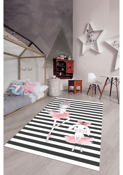 Dijital Baskılı Kaymaz Yıkanabilir Balerin Kız Desenli Çocuk Odası Halısı, Çocuk-09-Antrasit, modelleri