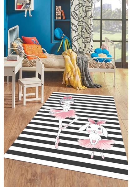 Dijital Baskılı Kaymaz Yıkanabilir Balerin Kız Desenli Çocuk Odası Halısı, Çocuk-09-Antrasit, fırsatları