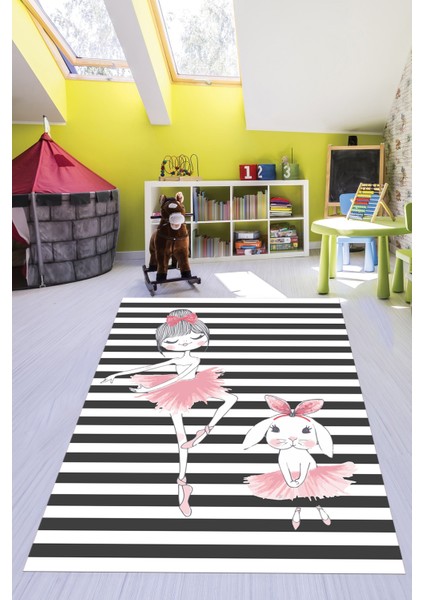 Dijital Baskılı Kaymaz Yıkanabilir Balerin Kız Desenli Çocuk Odası Halısı, Çocuk-09-Antrasit, indirimleri