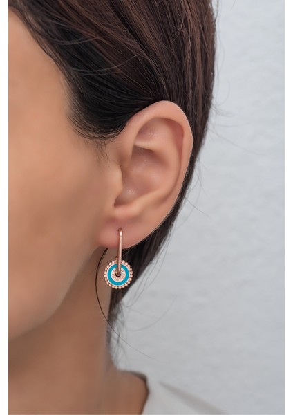 925 Ayar Gümüş Turkuaz Mineli Daire Tasarım Küpe fiyatları