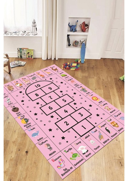 Sek Sek Desen Ingilizce Öğretici Eğitici Çocuk Odası Oyun Halısı, Çocuk-36-Pembe, modelleri