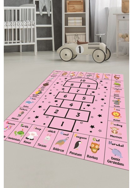 Sek Sek Desen Ingilizce Öğretici Eğitici Çocuk Odası Oyun Halısı, Çocuk-36-Pembe, fırsatları