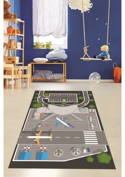 Havalimanı Uçak Temalı Eğitici Eğkendirici Çocuk Odası Oyun Halısı, Çocuk-50-Antrasit, fırsatları