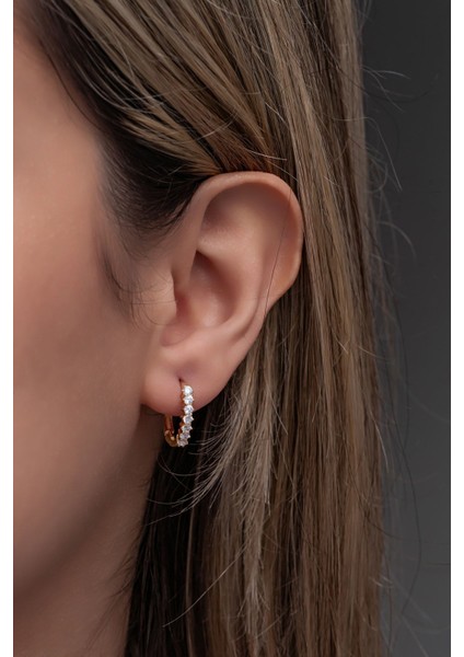 925 Ayar Gümüş Gold 15 mm Zirkon Taşlı Halka Küpe fiyatları