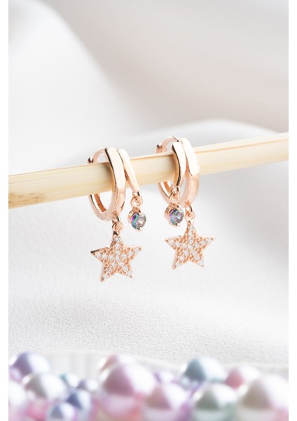 925 Ayar Gümüş Rose Mistik Topaz Taşlı 12 mm Yıldız Küpe fırsatları