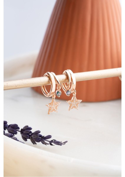 925 Ayar Gümüş Rose Mistik Topaz Taşlı 12 mm Yıldız Küpe indirimleri