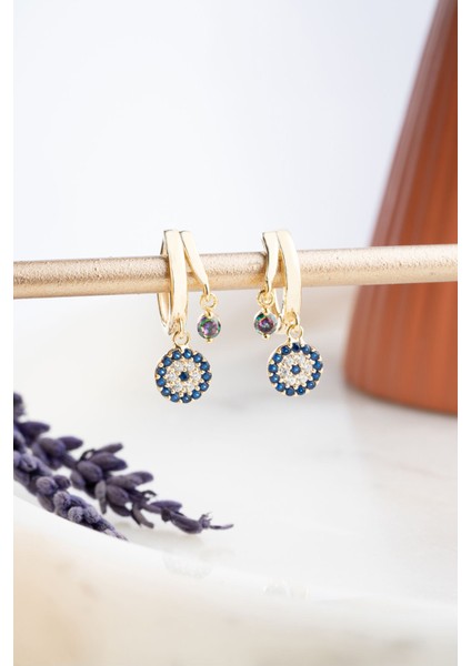 925 Ayar Gümüş Gold Mistik Topaz Taşlı 12 mm Nazar Küpe fiyatları