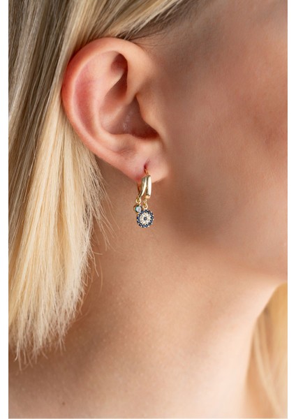 925 Ayar Gümüş Gold Mistik Topaz Taşlı 12 mm Nazar Küpe fırsatları