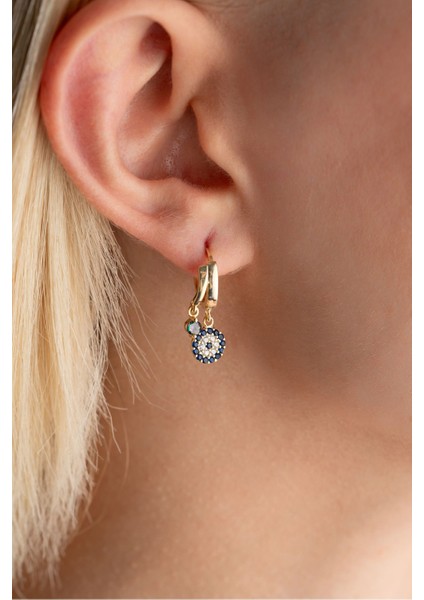 925 Ayar Gümüş Gold Mistik Topaz Taşlı 12 mm Nazar Küpe indirimleri