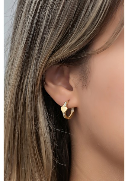 925 Ayar Gümüş Gold Kaplama Kalp Detaylı 15 mm Halka Küpe fiyatları