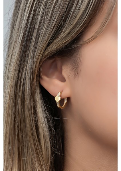 925 Ayar Gümüş Gold Kaplama Kalp Detaylı 15 mm Halka Küpe fırsatları