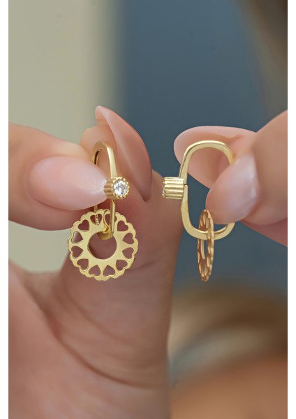 925 Ayar Gümüş Gold Kaplama Tektaş Göçmen Küpe