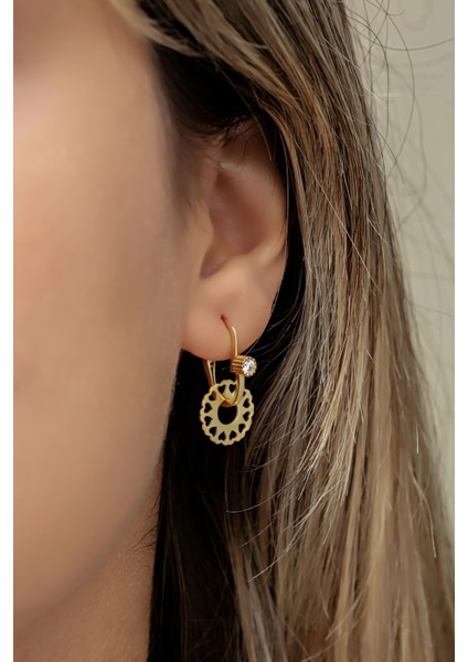 925 Ayar Gümüş Gold Kaplama Tektaş Göçmen Küpe fiyatları