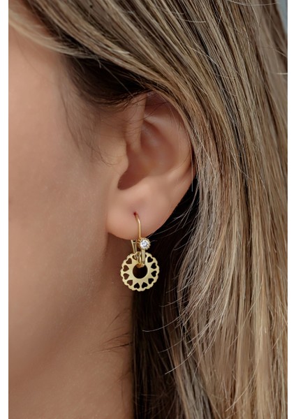 925 Ayar Gümüş Gold Kaplama Tektaş Göçmen Küpe modelleri