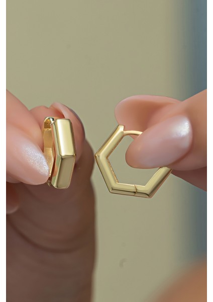 925 Ayar Gümüş Gold Kaplama 15 mm Beşgen Küpe fırsatları