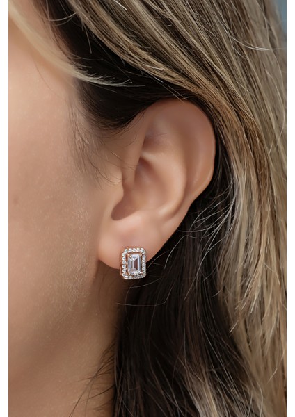 925 Ayar Gümüş Rose Kaplama Baget Taşlı Tektaş Küpe fiyatları