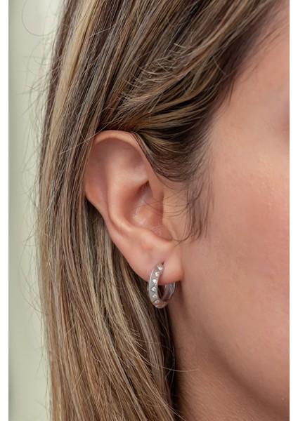 925 Ayar Gümüş Rodyum Kaplama Zirkon Taşlı Halka Küpe modelleri