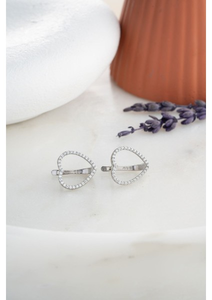 925 Ayar Gümüş Rodyum Kaplama Zirkon Taşlı Içi Boş Kalp Küpe fırsatları